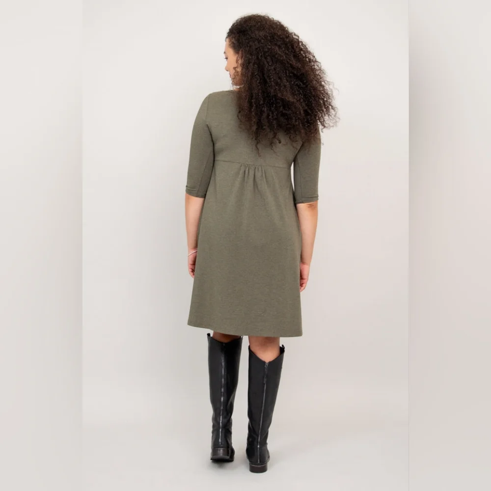Blue Sky Clothing Co. Nelly 3/4 Sleeve Dress, Yarn Dye Khaki, Bamboo - Picture 2 of 6